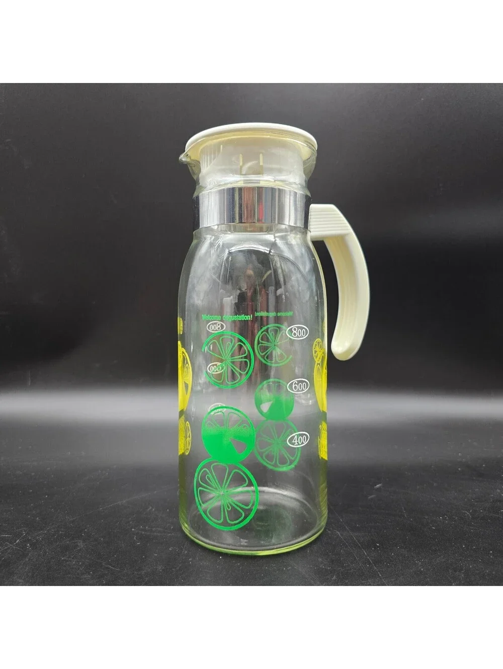 Vintage Pyrex Lemon & Lime Slices Juice Pitcher  1 Quart Welcome Degustation